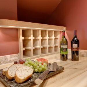 Wood countertops in wine room designed by Big White custom chalet contractor & Kelowna home builder & Kelowna Contractor