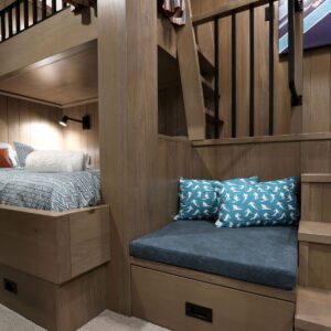 Custom seating for bunk beds created by Big White Builder & Kelowna custom home builder designer