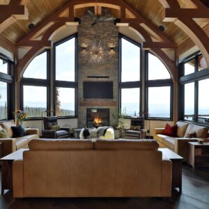 Arched timber rafters designed by Big White custom home builder designer & kelowna high-end builder