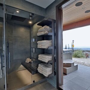 custom design steam shower in chalet created by Big White chalets builder & Kelowna custom home builder & home designer