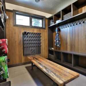 Custom boot room created by Kelowna & Big White Custom home design builder
