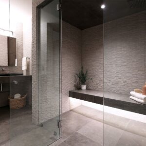 Custom designed spa steam room in ski chalet created by Kelowna & Big White Custom home builder designer