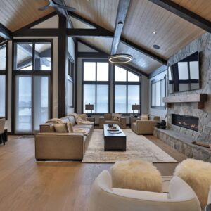 Custom living room designed by Big White custom home builder & Kelowna custom home builder designer