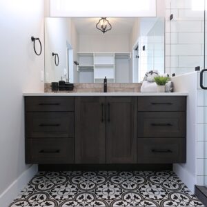 Mosaic tiled bath in ski chalet built by Big White BC & Kelowna custom home builder designer