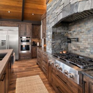 Custom rock range hood designed by Big White, BC custom home builder & Kelowna custom home builder designer