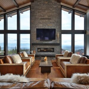 Vaulted ceilings in living room design build by Big White contractor & Kelowna contractor