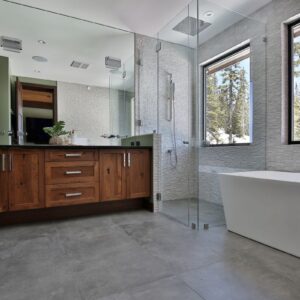 Spa bathroom w steam shower designed by Big White custom builder & Kelowna builder designer