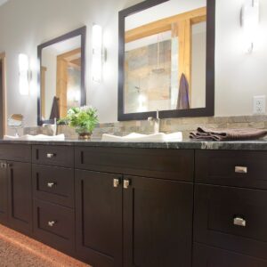 Wood cabinetry installed in master bathroom built by Kelowna luxury home builder & Kelowna designer
