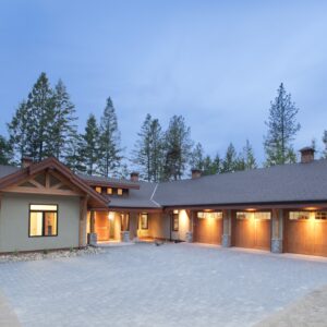 Custom design of wood garage doors at Timber frame home in Kelowna, BC built by Kelowna contractor & Kelowna builder