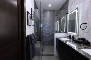 Spa like tiled steam shower in Big White ski chalet designed by Kelowna luxury home builder Weninger Construction