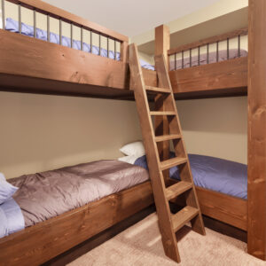 Photo of bunk beds with ladder, simple custom made bunks with timber